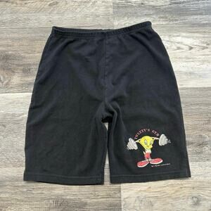 Vintage 90s Looney Tunes Tweety's Gym Black Womens M Stretch Booty Shorts Sweats
